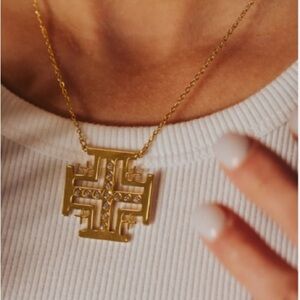 Gold Jerusalem Cross Pendant Necklace
